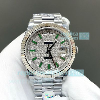 8+ Factory Swiss Copy Rolex Gain Weight Day-Date 40 Diamond Dial Stainless Steel Watch 